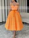A-line Sweetheart Glitter Tea-length Homecoming Dresses With Sashes / Ribbons #Milly020111345