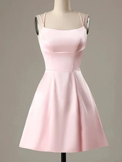 A-line Square Neckline Satin Short/Mini Homecoming Dresses #Milly020111346