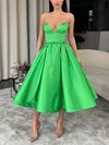 Ball Gown V-neck Satin Tea-length Homecoming Dresses With Pockets #Milly020111349
