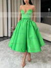 Ball Gown V-neck Satin Tea-length Homecoming Dresses With Pockets #Milly020111349