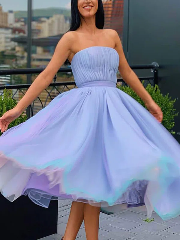 Princess Strapless Ruched Tulle Long Homecoming Dresses #Milly020111361