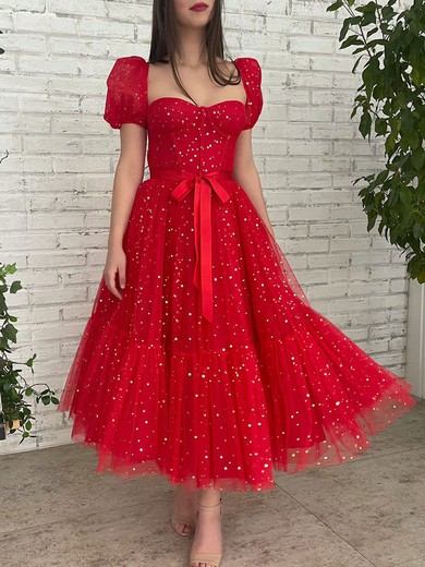 Ball Gown Sweetheart Glitter Ankle-length Homecoming Dresses With Sashes / Ribbons #Milly020111477