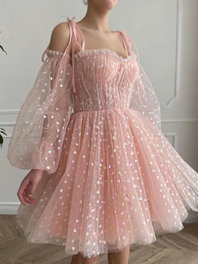 Puff Sleeve Tulle Knee-Length Homecoming Dresses #Milly020111478