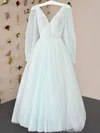 A-line V-neck Tulle Tea-length Homecoming Dresses With Buttons #Milly020111479