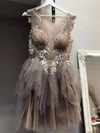 A-line Scoop Neck Tulle Short/Mini Homecoming Dresses With Beading #Milly020111480