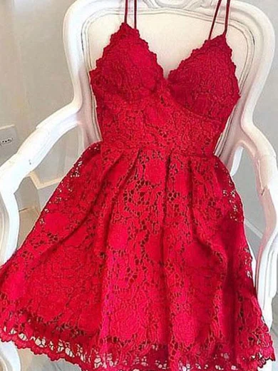 A-line V-neck Lace Short/Mini Homecoming Dresses #Milly020111482