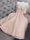 A-line Sweetheart Glitter Tea-length Homecoming Dresses With Pearl Detailing #Milly020111483