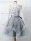 A-line Scoop Neck Tulle Lace Knee-length Homecoming Dresses With Bow #Milly020111488