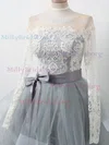 A-line Scoop Neck Tulle Lace Knee-length Homecoming Dresses With Bow #Milly020111488