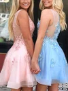 A-line V-neck Organza Short/Mini Homecoming Dresses With Appliques Lace #Milly020111502