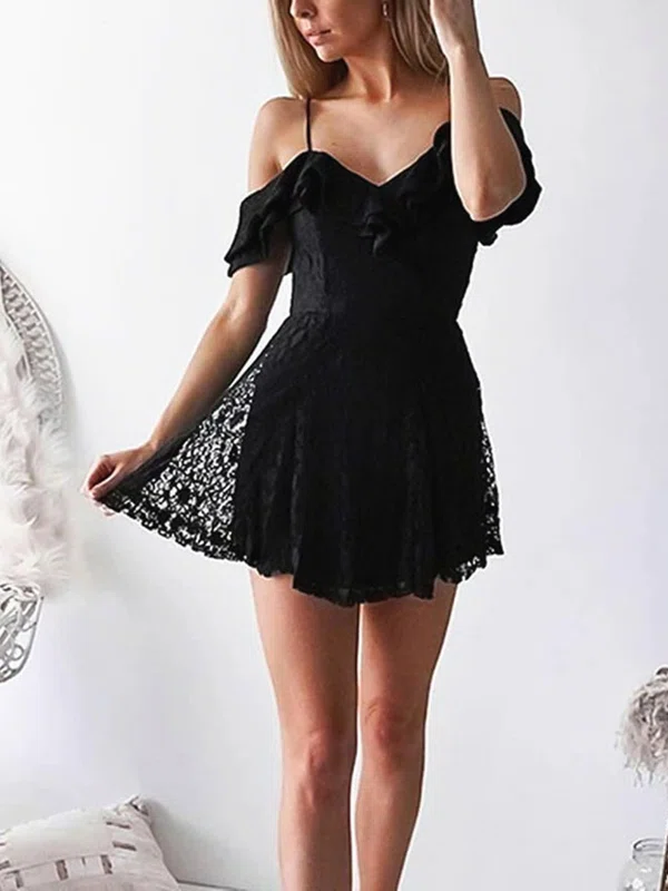 Black Ruffles Lace Mini Dress #Milly020111503