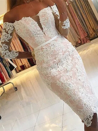 Off-The-Shoulder Long Sleeve Bodycon Knee-Length Homecoming Dresses #Milly020111527