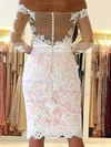 Sheath/Column Off-the-shoulder Lace Tulle Knee-length Homecoming Dresses With Appliques Lace #Milly020111527