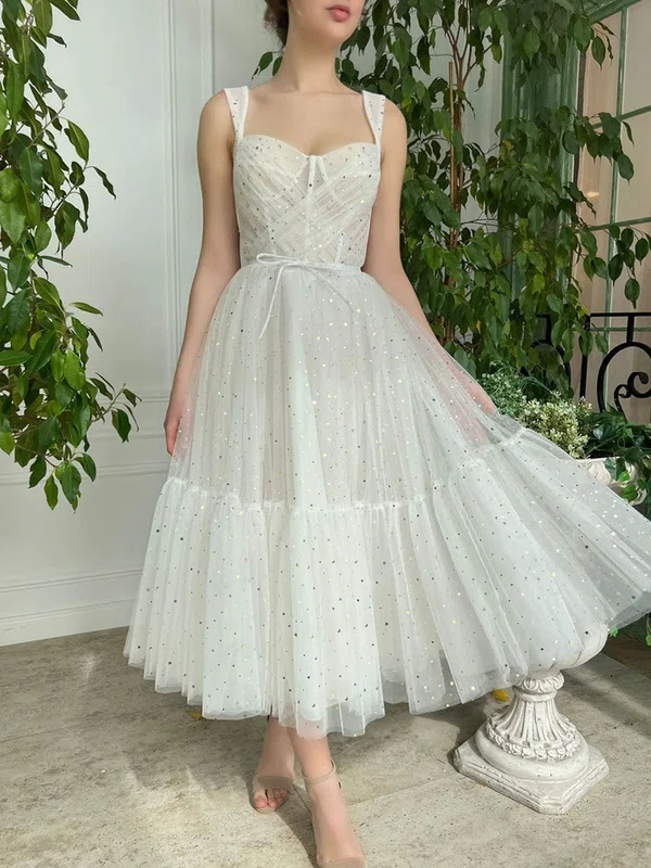 A-line Sweetheart Tulle Tea-length Homecoming Dresses With Pockets #Milly020111543