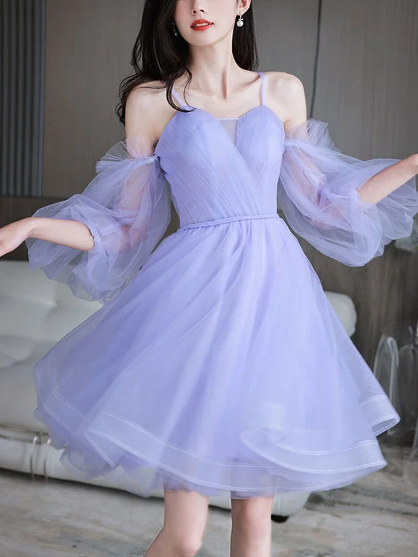A-line Off-the-shoulder Tulle Knee-length Homecoming Dresses #Milly020111544