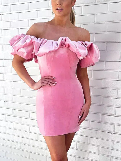 Sheath/Column Off-the-shoulder Velvet Short/Mini Homecoming Dresses #Milly020111620