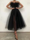 A-line Strapless Tulle Tea-length Homecoming Dresses With Feathers / Fur #Milly020111627