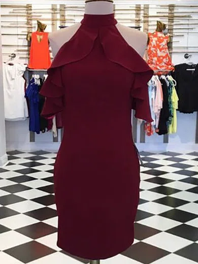 High Neck Jersey Bodycon Homecoming Dresses With Cascading Ruffles #Milly020111671