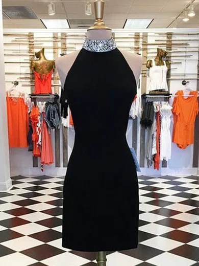 High Neck Stretch Crepe Bodycon Homecoming Dresses With Crystal Detailing #Milly020111702