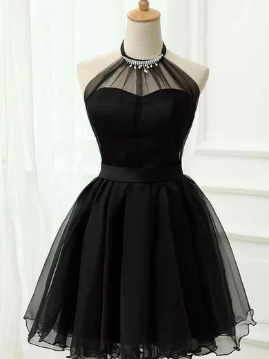A-line Halter Tulle Short/Mini Homecoming Dresses With Crystal Detailing #Milly020111718