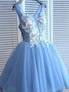 Ball Gown V-neck Tulle Short/Mini Homecoming Dresses With Appliques Lace #Milly020111722