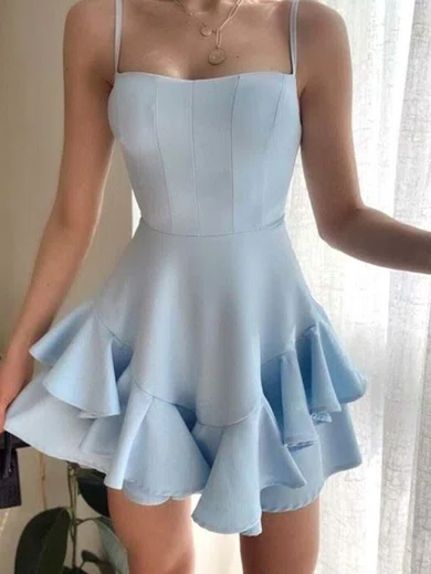 A-line Square Neckline Stretch Crepe Homecoming Dresses With Cascading Ruffles #Milly020111724