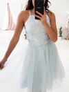A-line Square Neckline Tulle Knee-length Homecoming Dresses With Appliques Lace #Milly020111741