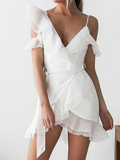 Unique White Fitted Chiffon Ruffle Homecoming Dresses #Milly020111748