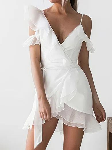 Unique White Fitted Chiffon Ruffle Homecoming Dresses #Milly020111748