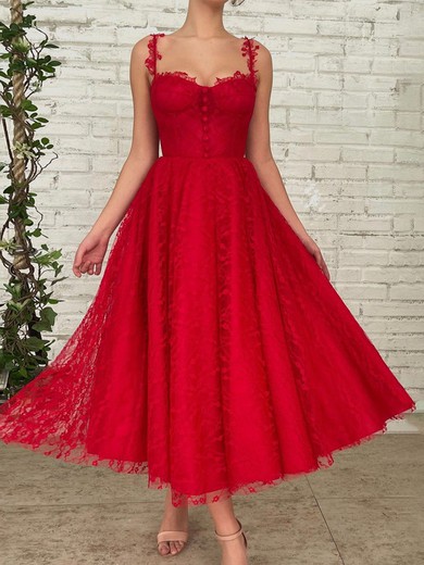 A-line Sweetheart Lace Ankle-length Homecoming Dresses With Buttons #Milly020111768