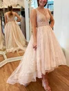 A-line V-neck Tulle Asymmetrical Homecoming Dresses #Milly020111770