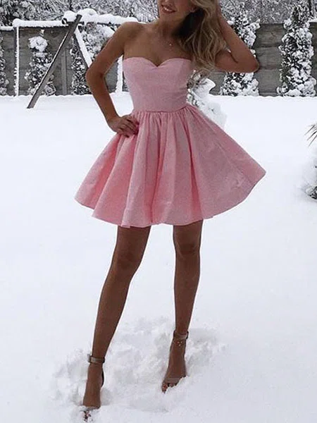 A-line Sweetheart Satin Short/Mini Homecoming Dresses #Milly020111777