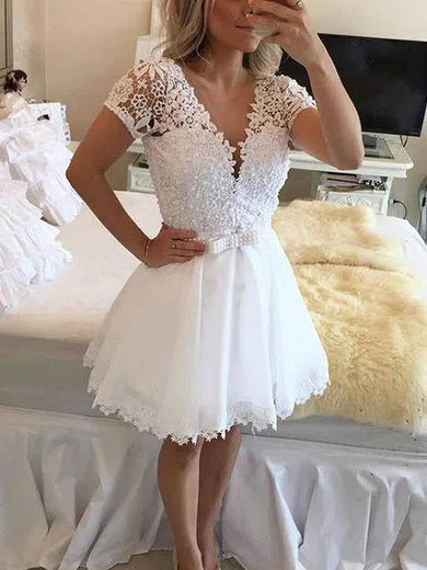 A-line V-neck Tulle Homecoming Dresses #Milly020111786