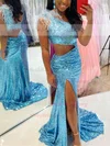 Trumpet/Mermaid One Shoulder Sequined Sweep Train Prom Dresses With Feathers / Fur #Milly020111808