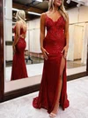 Sheath/Column Sweep Train V-neck Sequined Appliques Lace Prom Dresses #Milly020111811
