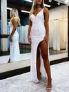 Sheath/Column V-neck Sequined Sweep Train Prom Dresses With Split Front #Milly020111812