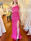 Sheath/Column One Shoulder Sequined Sweep Train Prom Dresses With Split Front #Milly020111816