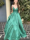 Ball Gown/Princess Sweep Train V-neck Silk-like Satin Pockets Prom Dresses #Milly020111824
