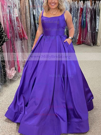 Ball Gown Square Neckline Satin Sweep Train Pockets Prom Dresses #Milly020111827