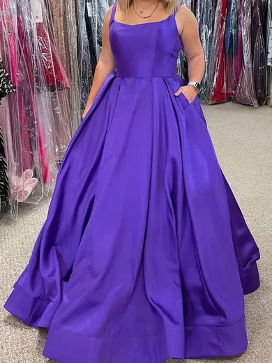 Ball Gown Square Neck Satin Prom Dresses With Ruched #Milly020111827