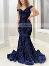 Trumpet/Mermaid Off-the-shoulder Sequined Sweep Train Prom Dresses #Milly020111832