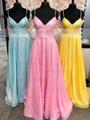 A-line V-neck Shimmer Crepe Sweep Train Ruffles Prom Dresses #Milly020111836