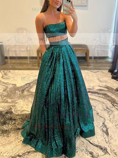 Ball Gown Straight Sequined Sweep Train Pockets Prom Dresses #Milly020111838