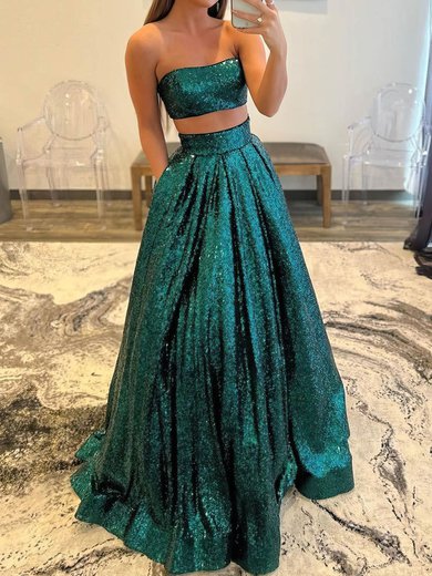 Ball Gown Strapless Sparkly Sequin Two Piece Prom Dresses #Milly020111838