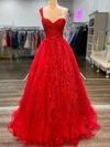 Princess One Shoulder Lace Tulle Sweep Train Prom Dresses With Appliques Lace #Milly020111850