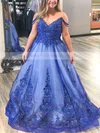 Ball Gown Off-the-shoulder Lace Tulle Sweep Train Prom Dresses With Appliques Lace #Milly020111858