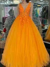 Ball Gown/Princess Sweep Train V-neck Tulle Beading Prom Dresses #Milly020111863