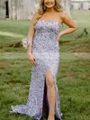 Trumpet/Mermaid Strapless Sequined Sweep Train Prom Dresses With Split Front #Milly020111865
