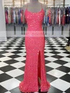 Sheath/Column Scoop Neck Sequined Sweep Train Split Front Prom Dresses #Milly020111866