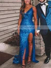 Sheath/Column V-neck Sequined Sweep Train Prom Dresses With Split Front #Milly020111868